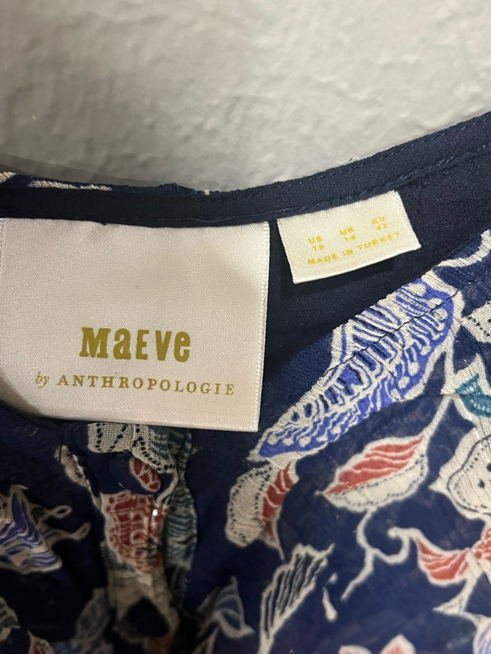 Maeve Navy Floral Ruffle-Trim Spaghetti-Strap Off Shoulder Top Size 10 EUC - Picture 4 of 5